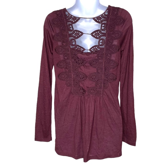 NWT Skylar & Jade Women’s Plum Lace Up Long Sleeve Blouse Size Medium - Picture 4 of 6